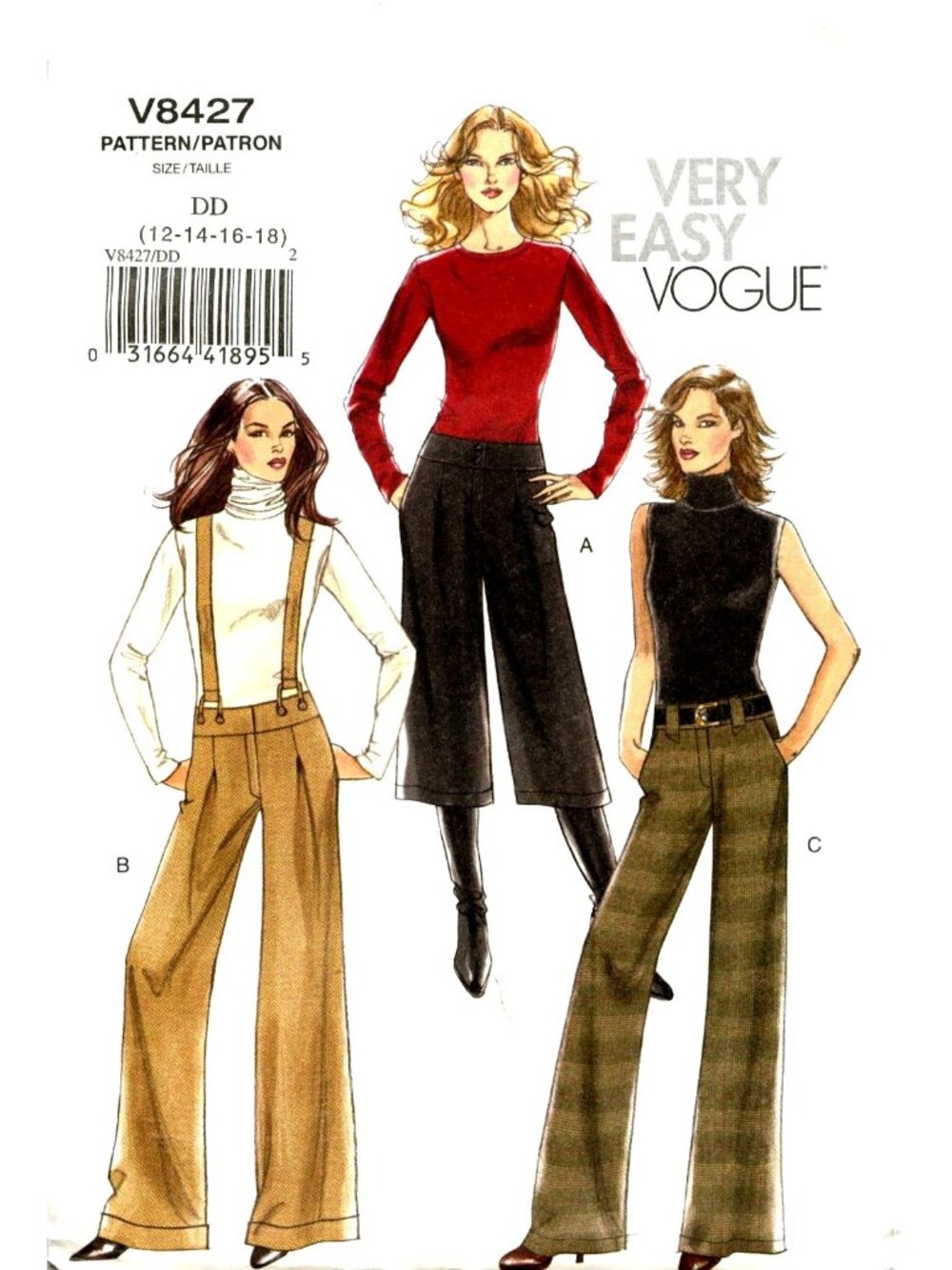 Very Easy Vogue V8427 Sewing Pattern For Womens Gaucho & Pants Sizes 12-18 Uncut